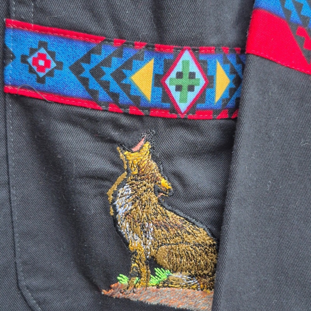 Aztec Embroidered Wolf Shirt Western Native American Mens Sz L - Picture 6 of 12
